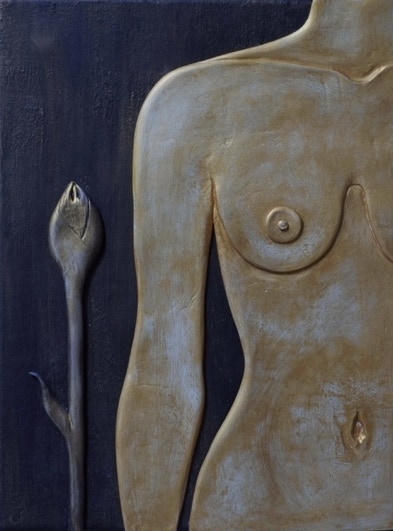 Sculptural Art_Sculptural Painting_Nude Art_Figurative Art_Gold And Rose